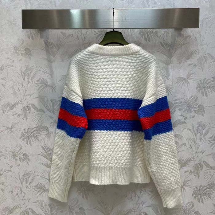 G*u*i men gg wool mohair cardigan web knitted collar dropped shoulder long sleeves