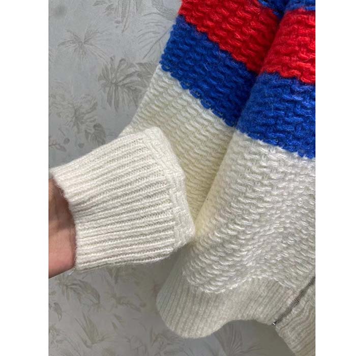 G*u*i men gg wool mohair cardigan web knitted collar dropped shoulder long sleeves