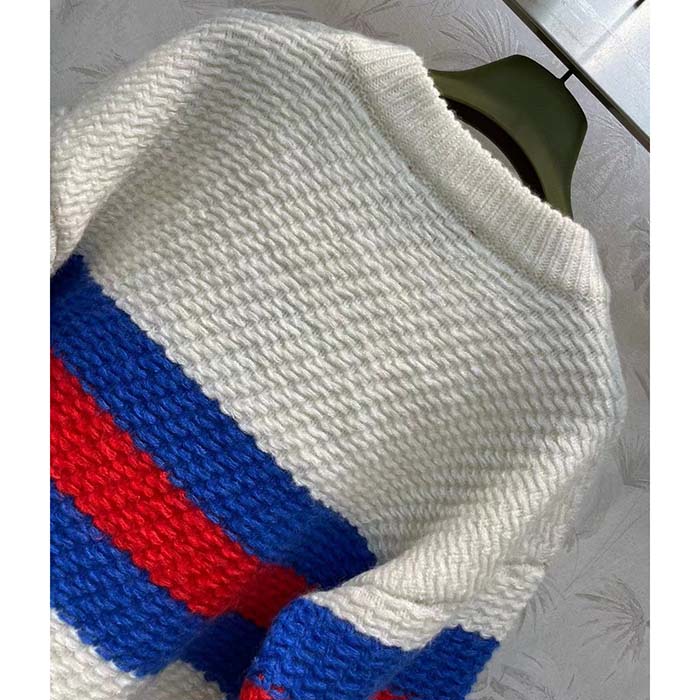 G*u*i men gg wool mohair cardigan web knitted collar dropped shoulder long sleeves