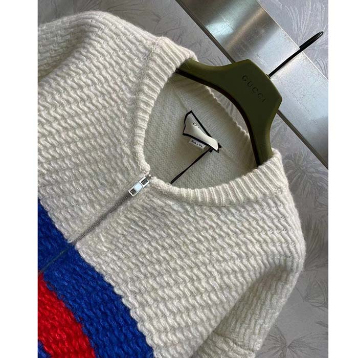 G*u*i men gg wool mohair cardigan web knitted collar dropped shoulder long sleeves