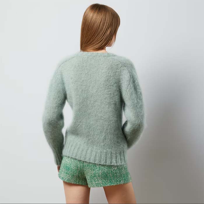 G*u*i women gg wool mohair sweater crystal g blue v-neck dropped shoulder long sleeves