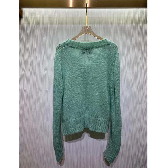 G*u*i women gg wool mohair sweater crystal g blue v-neck dropped shoulder long sleeves