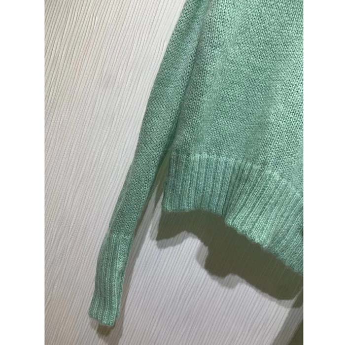G*u*i women gg wool mohair sweater crystal g blue v-neck dropped shoulder long sleeves