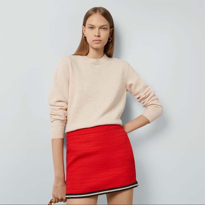 G*u*i women gg wool sweater cream crewneck dropped shoulder long sleeves