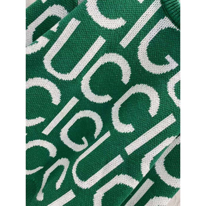 G*u*i men gg wool sweater G*u*i intarsia green crewneck dropped shoulder