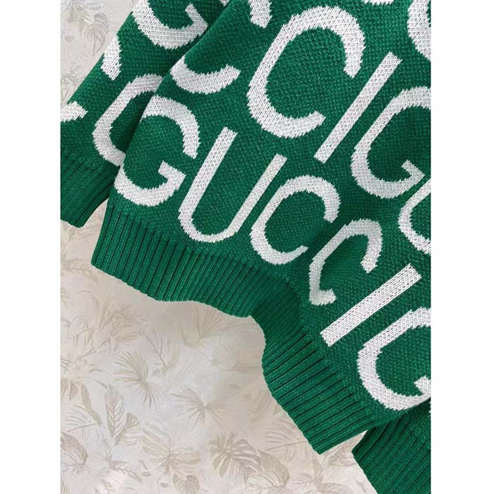 G*u*i men gg wool sweater G*u*i intarsia green crewneck dropped shoulder