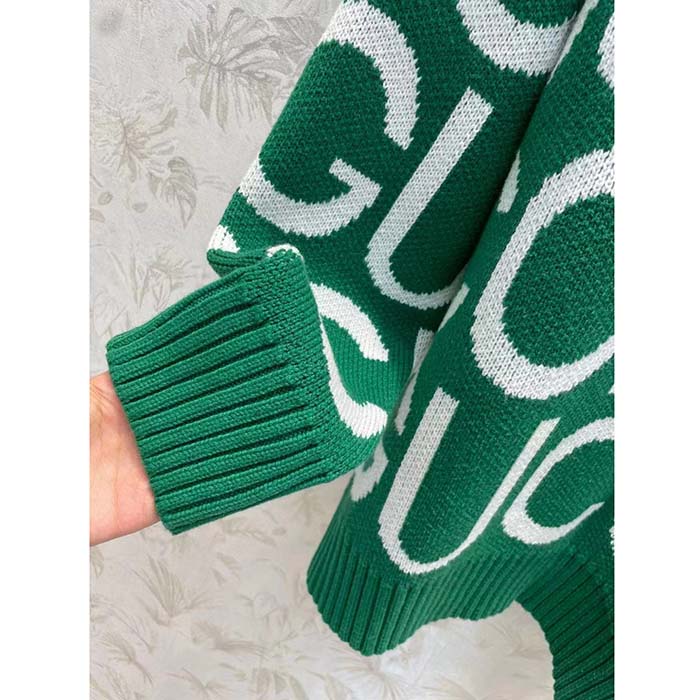 G*u*i men gg wool sweater G*u*i intarsia green crewneck dropped shoulder