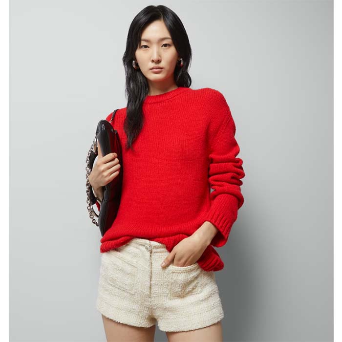 G*u*i women gg wool top G*u*i intarsia red crewneck dropped shoulder long sleeves