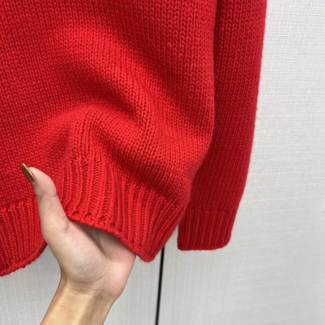 G*u*i women gg wool top G*u*i intarsia red crewneck dropped shoulder long sleeves