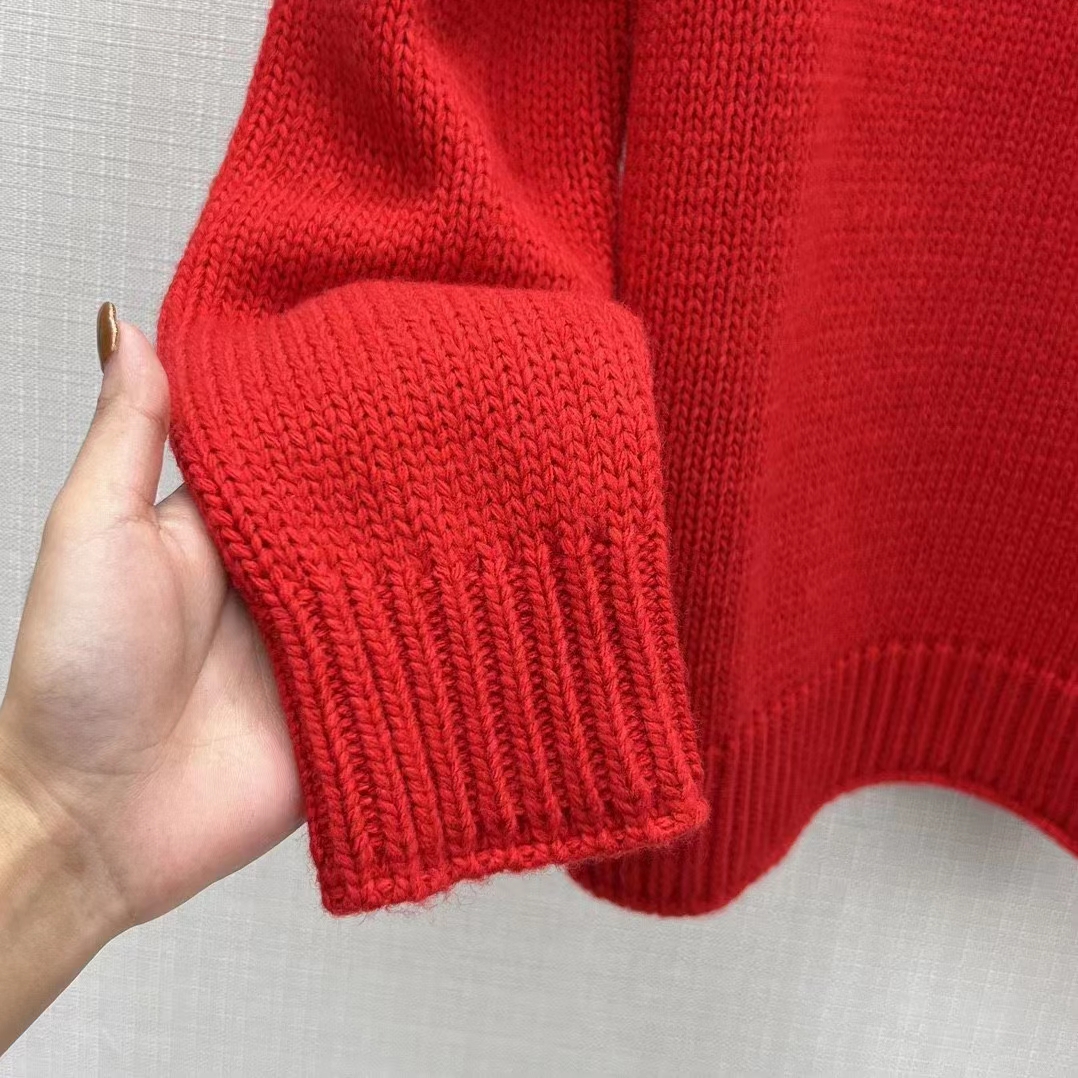 G*u*i women gg wool top G*u*i intarsia red crewneck dropped shoulder long sleeves