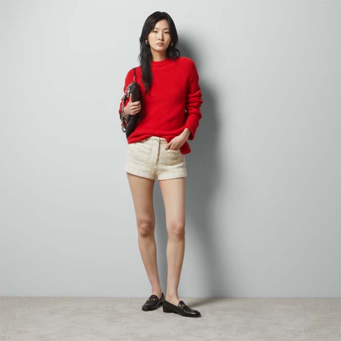 G*u*i women gg wool top G*u*i intarsia red crewneck dropped shoulder long sleeves