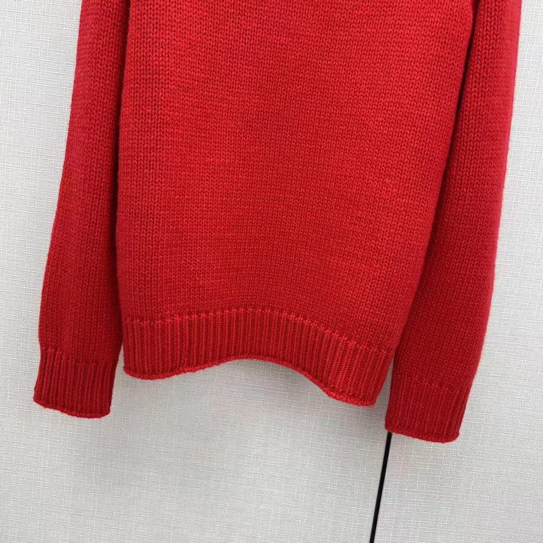 G*u*i women gg wool top G*u*i intarsia red crewneck dropped shoulder long sleeves
