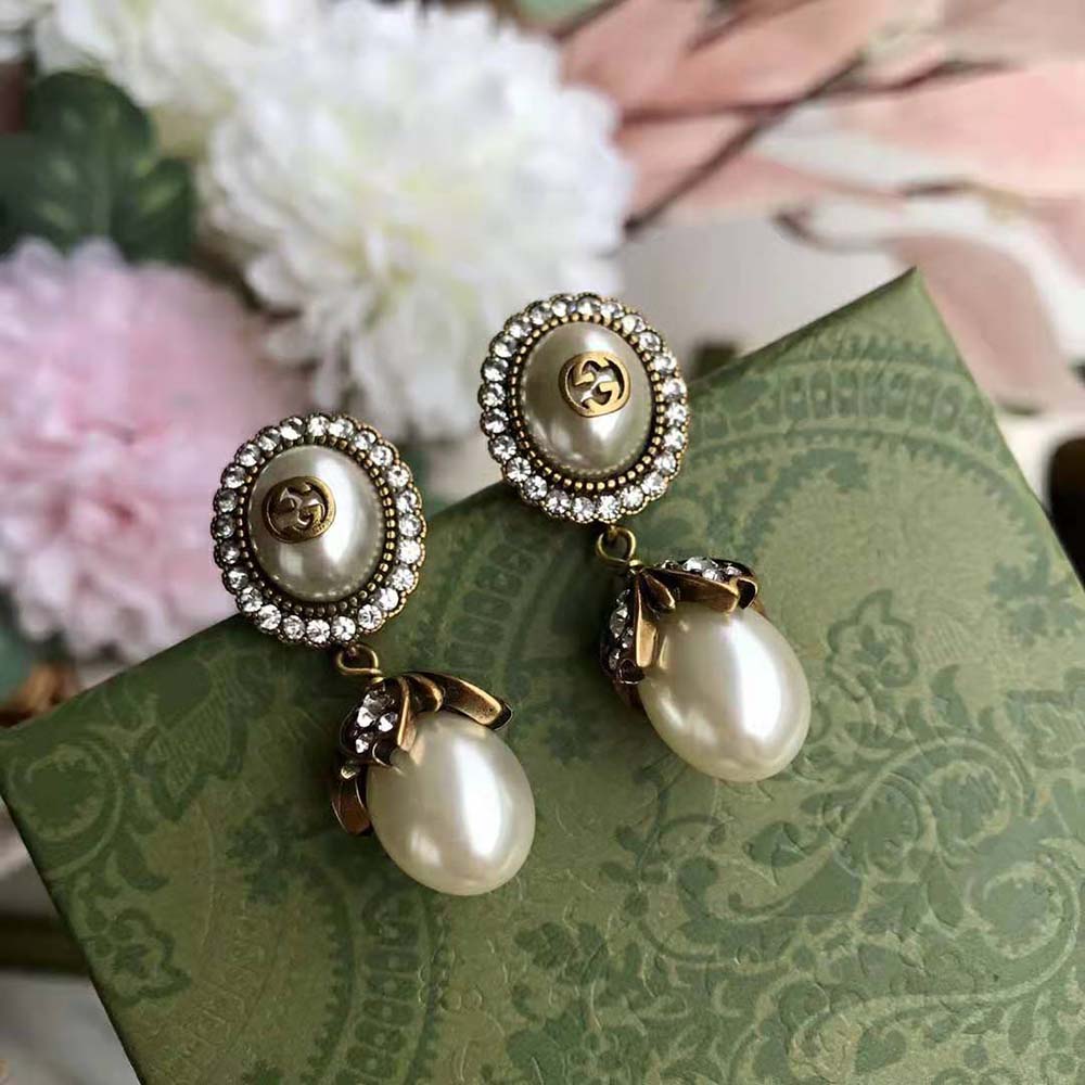 G*u*i women interlocking g pearl earrings