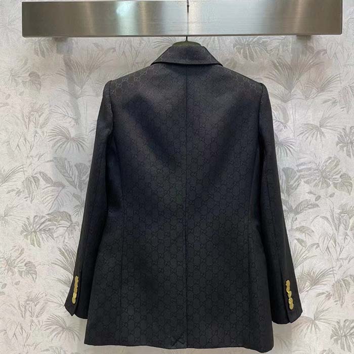 G*u*i women light gg canvas single-breasted jacket peak lapel flap pockets