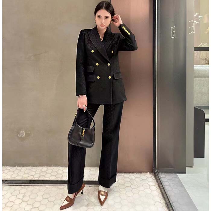 G*u*i women light gg canvas single-breasted jacket peak lapel flap pockets