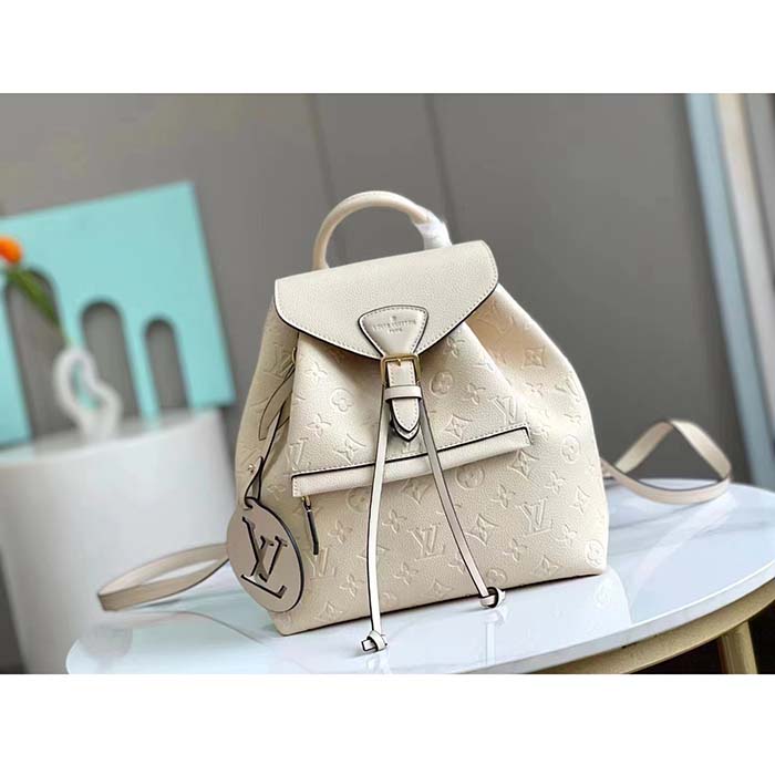 Louis Vuitton LV Unisex Montsouris Backpack Monogram Empreinte Embossed White Leather