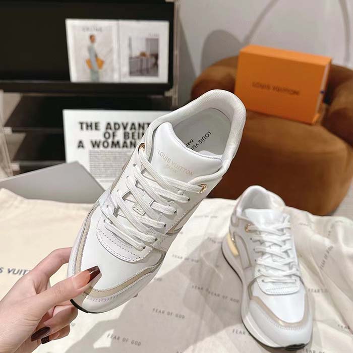 Louis Vuitton LV Unisex Neo Run Away Sneaker White Beige Calf Leather Rubber Outsole