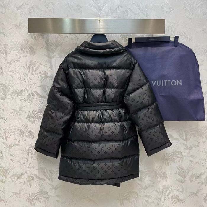 Louis Vuitton LV Women Flight Mode Monogram Jacquard Puffer Wrap Coat Polyamide Black