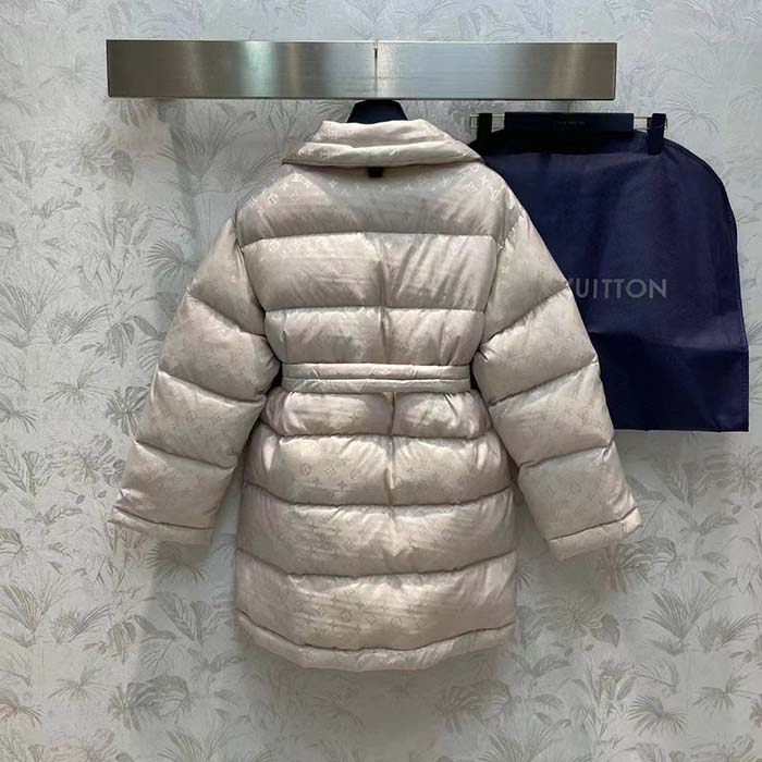 Louis Vuitton LV Women Flight Mode Monogram Jacquard Puffer Wrap Coat Polyamide Light Beige
