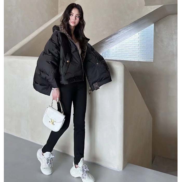 Louis Vuitton LV Women Monogram Accent Pillow Puffer Cape Black Regular Fit