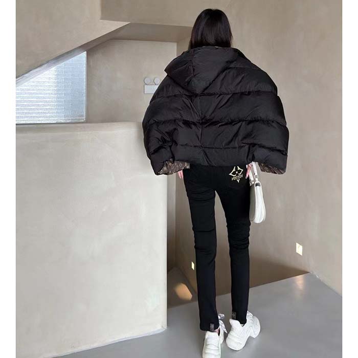 Louis Vuitton LV Women Monogram Accent Pillow Puffer Cape Black Regular Fit