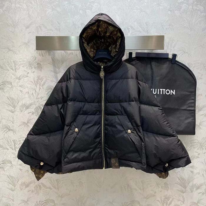 Louis Vuitton LV Women Monogram Accent Pillow Puffer Cape Black Regular Fit