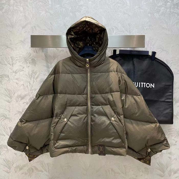 Louis Vuitton LV Men Monogram Accent Pillow Puffer Cape Khaki Regular Fit