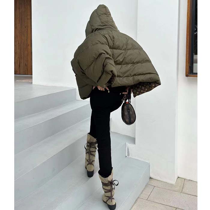 Louis Vuitton LV Women Monogram Accent Pillow Puffer Cape Khaki Regular Fit