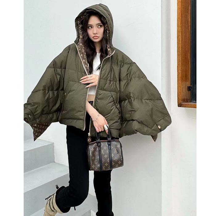 Louis Vuitton LV Women Monogram Accent Pillow Puffer Cape Khaki Regular Fit