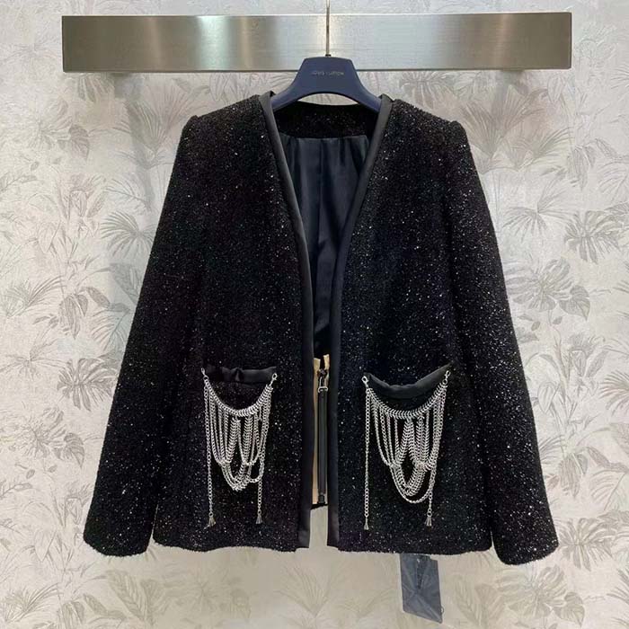 Louis Vuitton LV Men Scuba Trim Tweed Jacket Wool Black Regular Fit