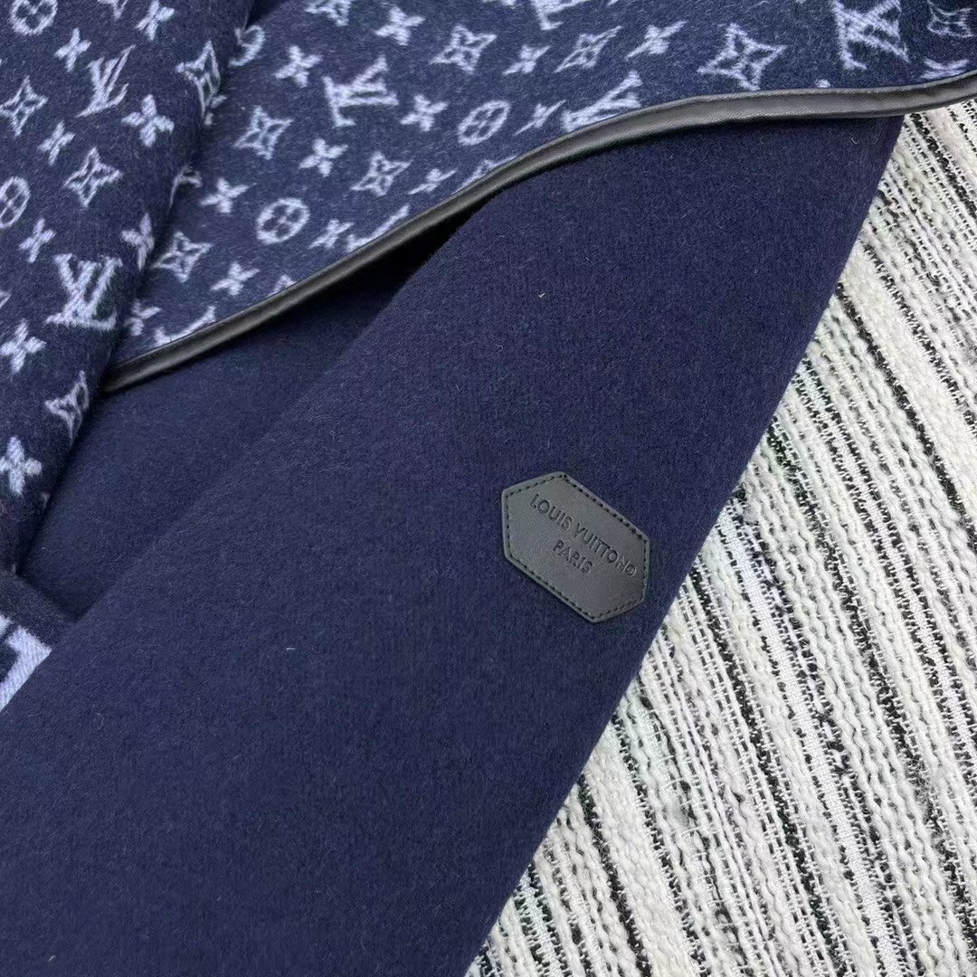 Louis Vuitton LV Women Signature Double Face Short Wrap Coat Wool Silk Blue Regular Fit
