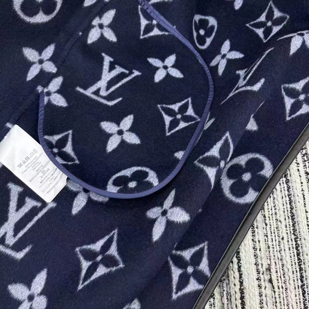 Louis Vuitton LV Women Signature Hooded Wrap Coat Wool Silk Night Blue Regular Fit
