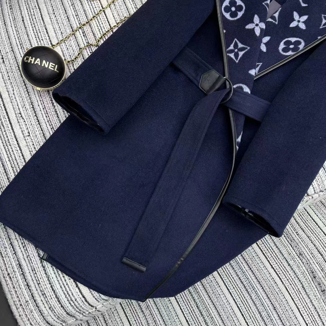 Louis Vuitton LV Women Signature Hooded Wrap Coat Wool Silk Night Blue Regular Fit