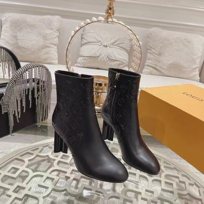 Louis Vuitton LV Women Silhouette Ankle Boot Black Monogram-Debossed Calf Leather 8 CM Heel