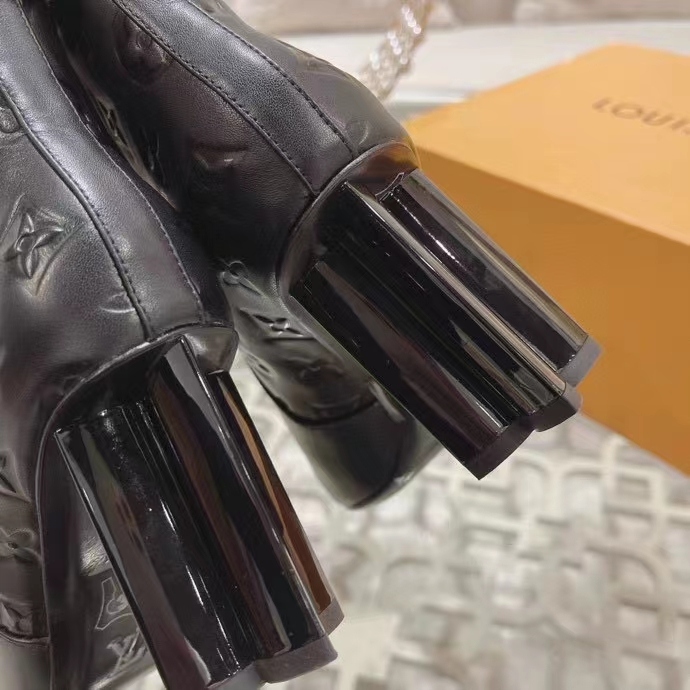 Louis Vuitton LV Women Silhouette Ankle Boot Black Monogram-Debossed Calf Leather 8 CM Heel