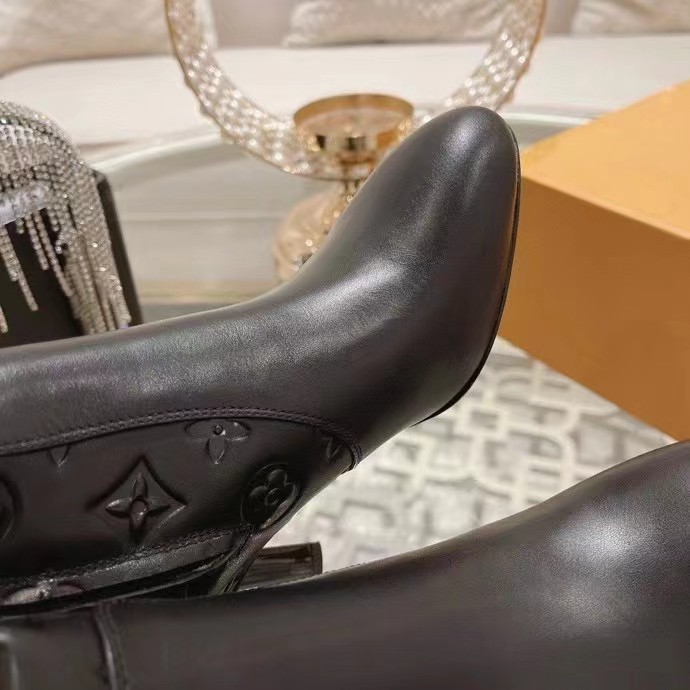 Louis Vuitton LV Women Silhouette Ankle Boot Black Monogram-Debossed Calf Leather 8 CM Heel