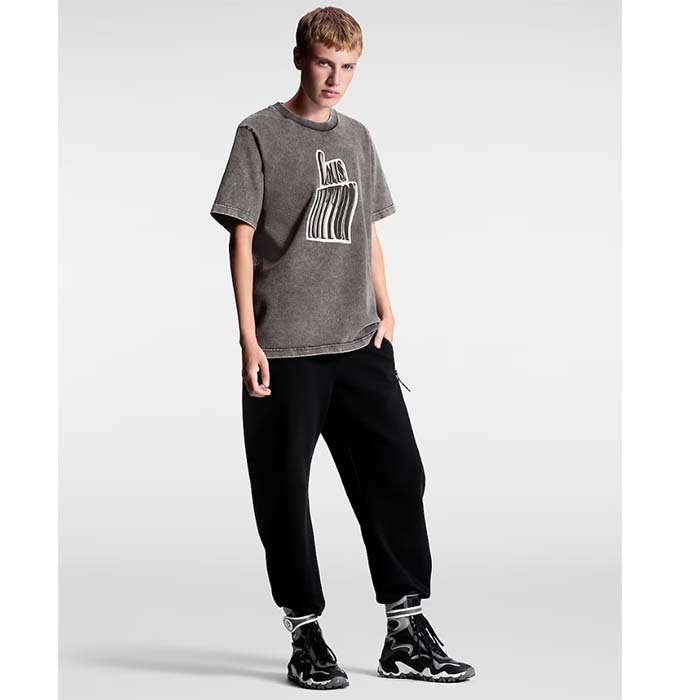 Louis Vuitton Men Graphic LV Signature T-Shirt Cotton Metal Grey Regular Fit
