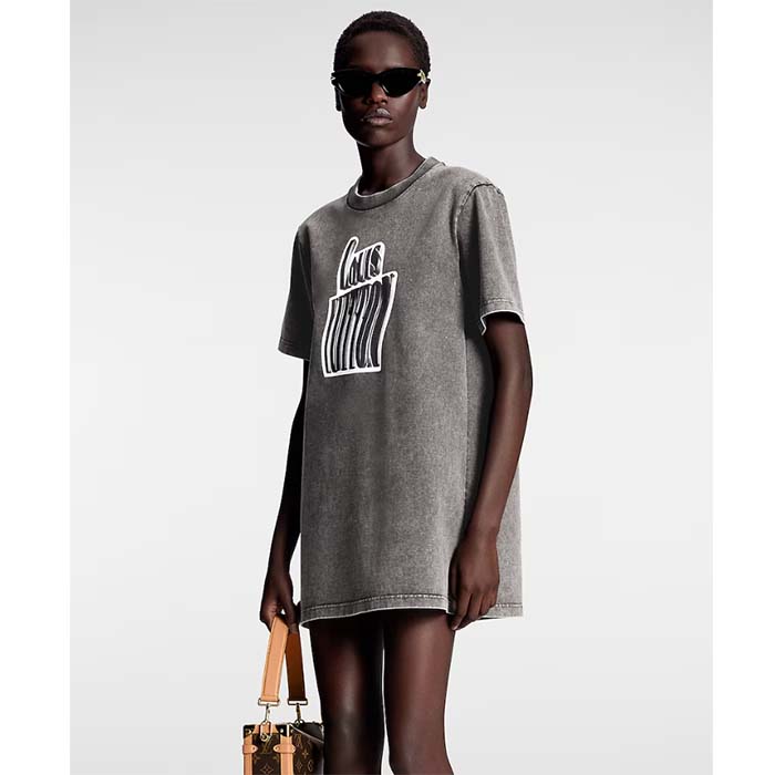 Louis Vuitton Men Graphic LV Signature T-Shirt Cotton Metal Grey Regular Fit