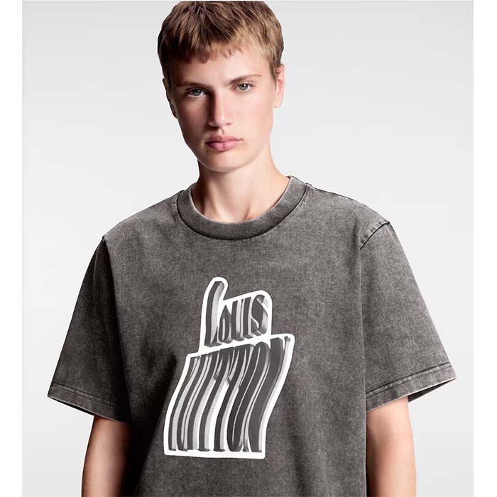 Louis Vuitton Men Graphic LV Signature T-Shirt Cotton Metal Grey Regular Fit