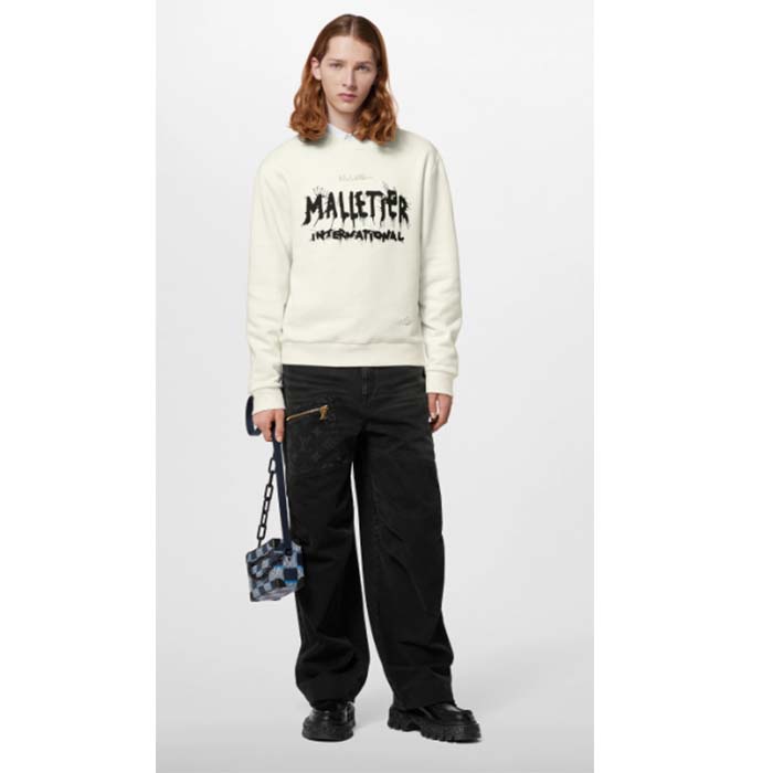 Louis Vuitton Men LV Cotton Sweatshirt Regular Fit Malletier International Brushed Jersey Milky White