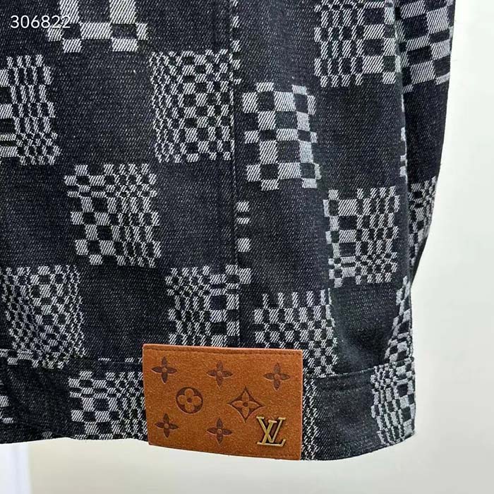 Louis Vuitton Women LV Distorted Damier Denim Jacket Cotton Indigo Blue Regular Fit
