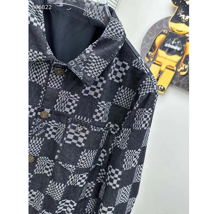 Louis Vuitton Women LV Distorted Damier Denim Jacket Cotton Indigo Blue Regular Fit