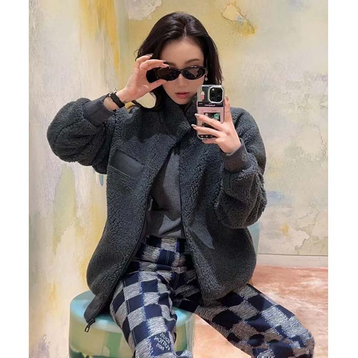 Louis Vuitton Women LV Fleece Blouson Regular Fit Front Zipped Closure Volcanic Ash