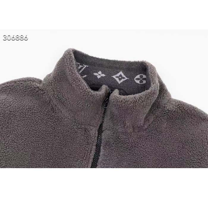 Louis Vuitton Men LV Fleece Blouson Regular Fit Front Zipped Closure Volcanic Ash