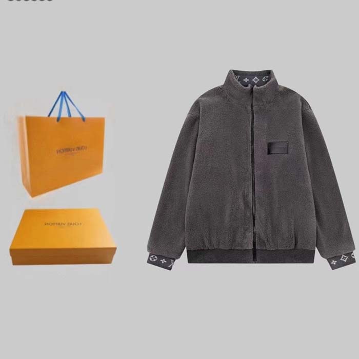 Louis Vuitton Men LV Fleece Blouson Regular Fit Front Zipped Closure Volcanic Ash