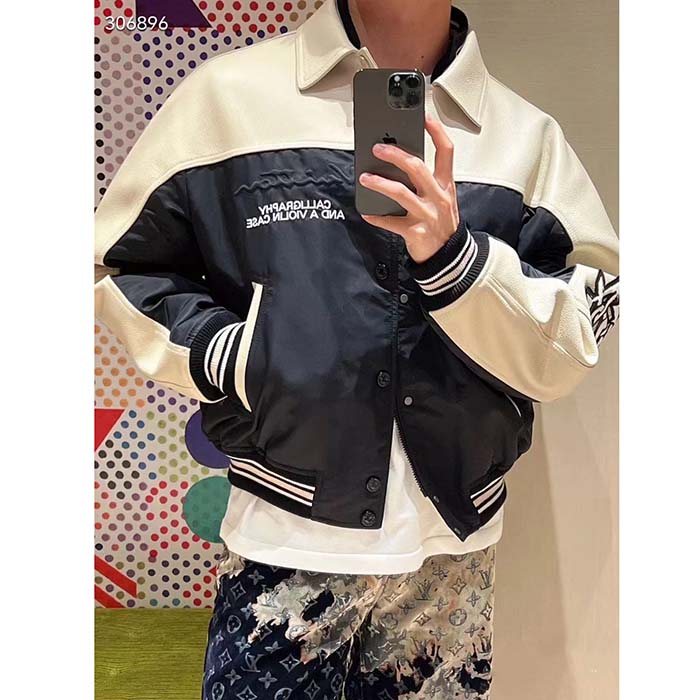 Louis Vuitton Men LV Leather And Nylon Blouson Regular Fit Embossed Vuitton Signature Calf