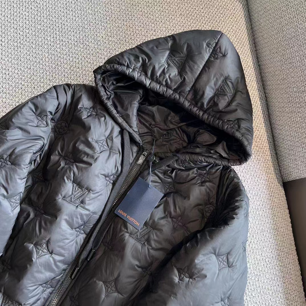 Louis Vuitton Men LV Monogram Quilted Hooded Blouson Regular Fit Allover Monogram Draw Cords Padded
