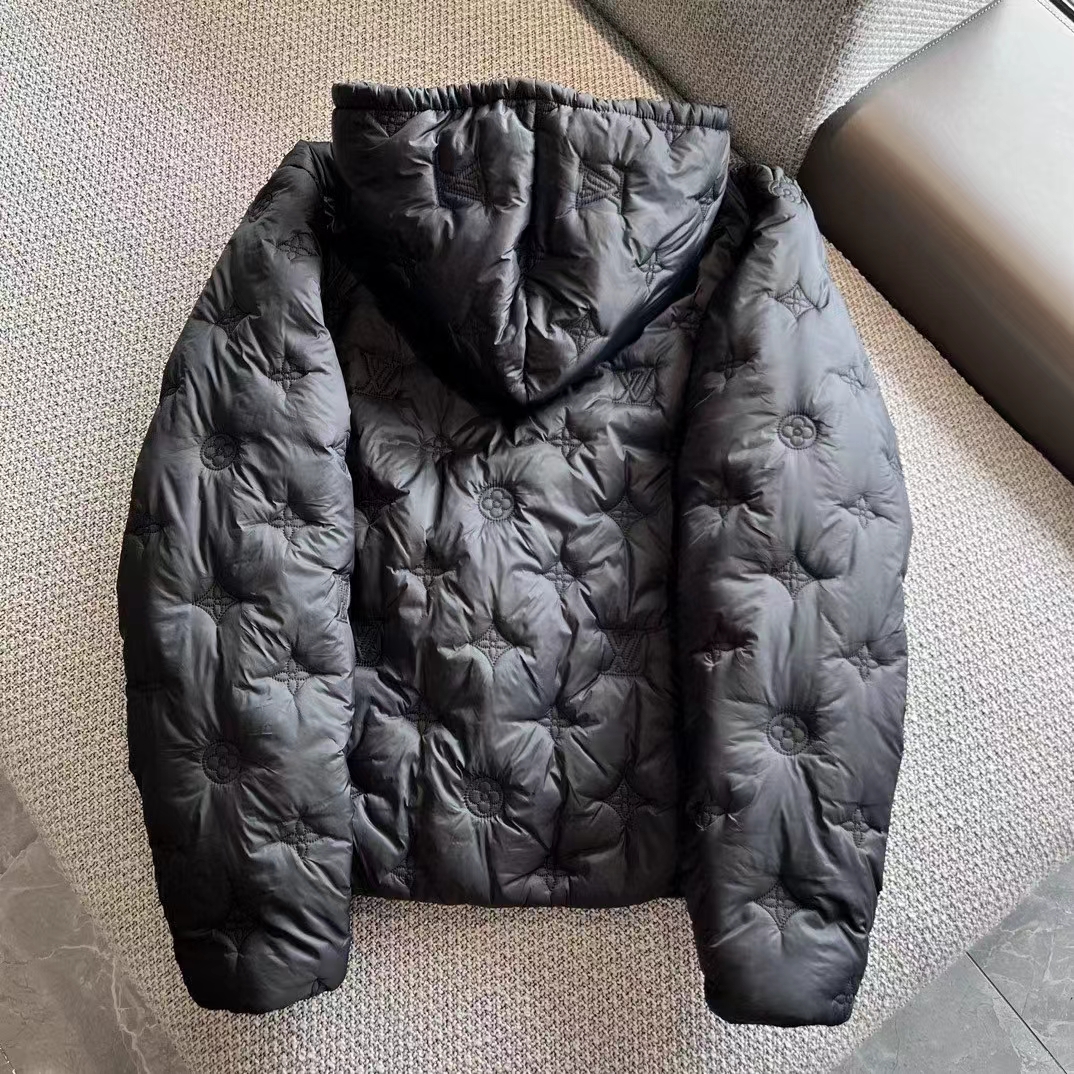 Louis Vuitton Men LV Monogram Quilted Hooded Blouson Regular Fit Allover Monogram Draw Cords Padded
