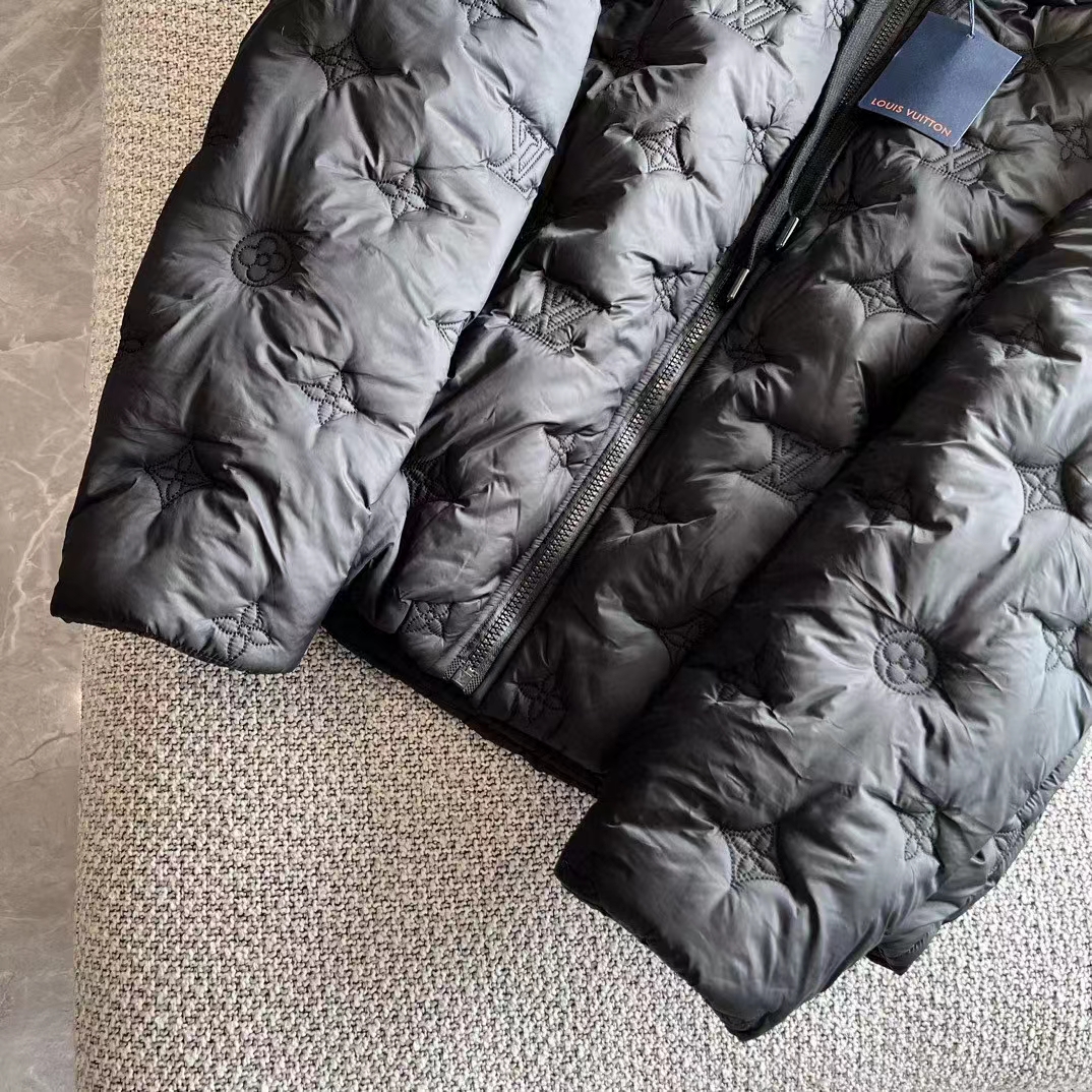 Louis Vuitton Men LV Monogram Quilted Hooded Blouson Regular Fit Allover Monogram Draw Cords Padded