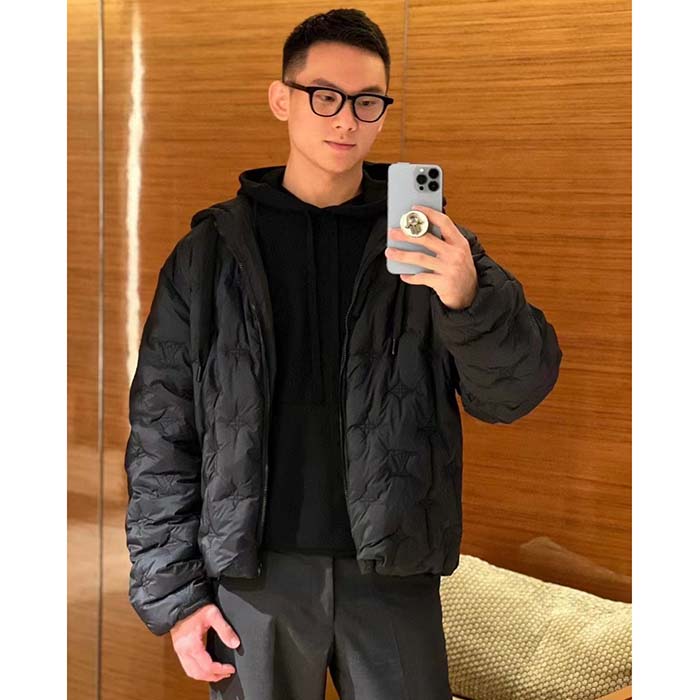 Louis Vuitton Men LV Monogram Quilted Hooded Blouson Regular Fit Allover Monogram Draw Cords Padded